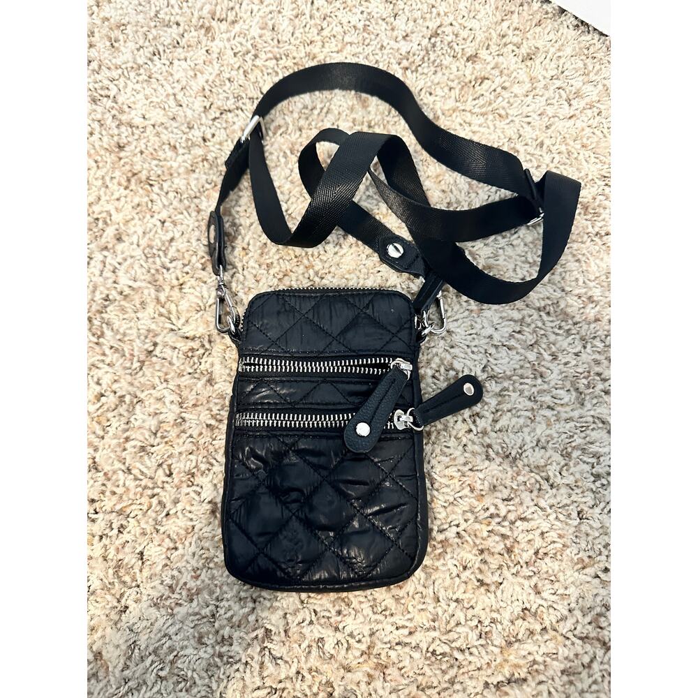 Sondra Roberts Squared Black Quilted Cell Phone Crossbody Bag